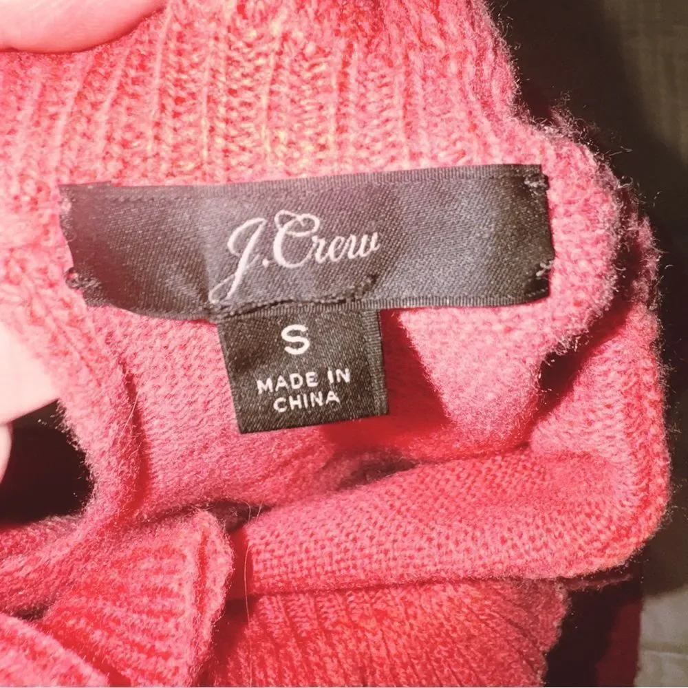 J.Crew Lambswool Blend Ruffle Mock Neck Sweater – melon colored, Size Small